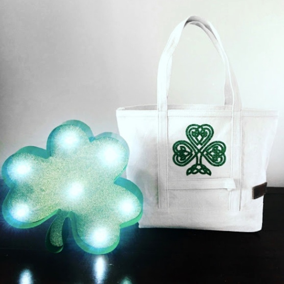 Irish Girl Glitter Shamrock Canvas Tote Book Bag - Picture 1 of 5